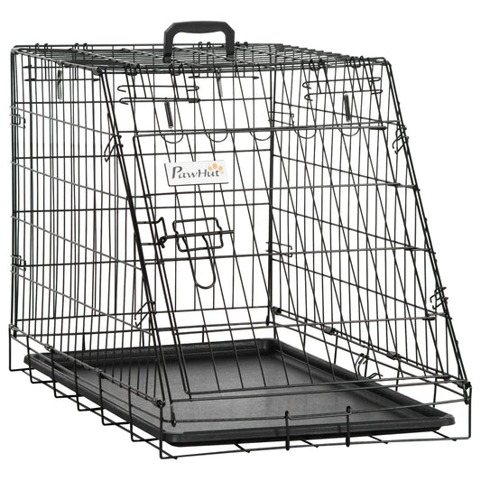 Pawhut Trapeze Collapsible Dog Pet Travel Box Cage Removable Tray