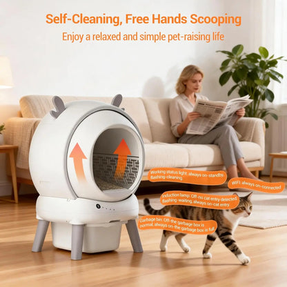 Self Cleaning Cat Litter Box 60L Large Enclosed Toilet Automatic Litter Tray with 9 Safety Sensors & App Control Cats Supplies