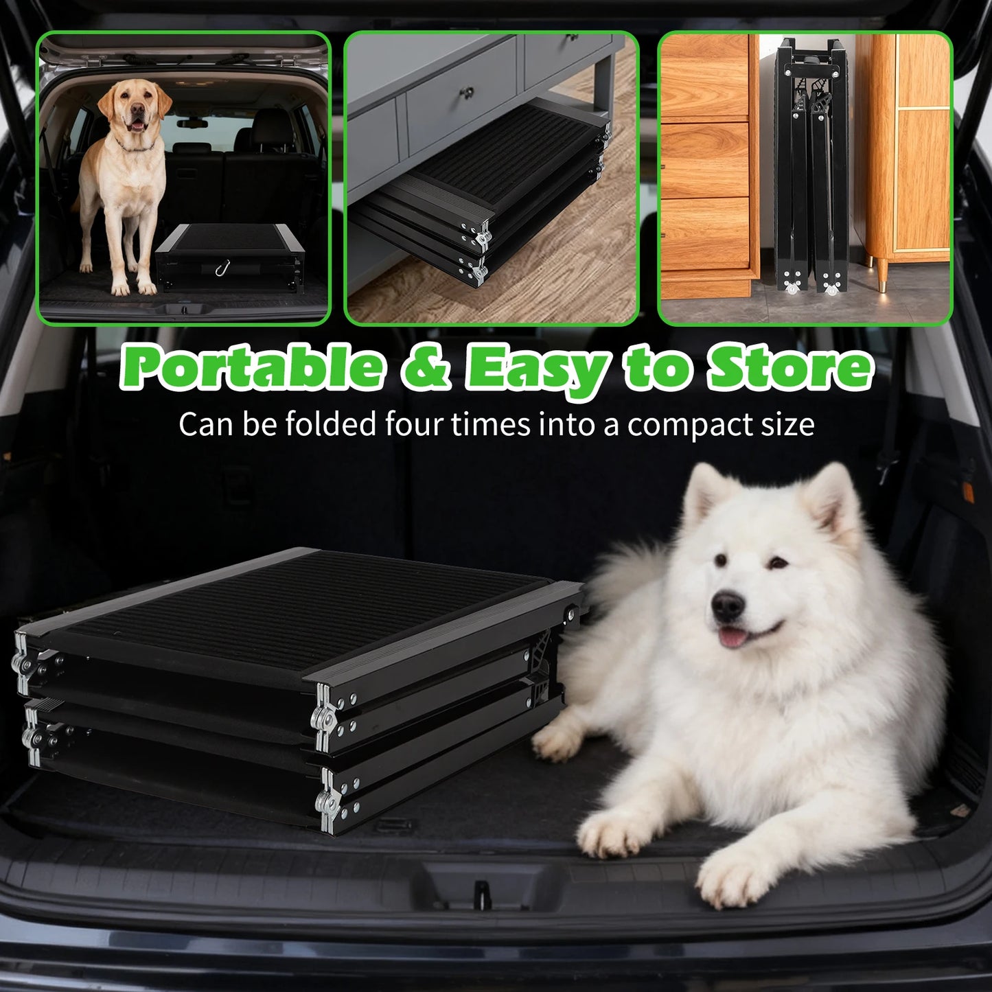 Nobleza Dog Ramp for Car 170X44 cm – Foldable in 4, Aluminum, Non-Slip Surface, Supports up to 80 kg – Ideal for Small, Medium and Large Dogs