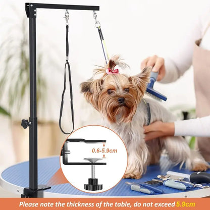 Grooming Arm with Clamp, Adjustable Dog Grooming Table Arm with Two No Sit Haunch Holder amp Hammock Harness, Foldable Pet Groo