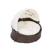 Rattan Pet Bed – Indoor & Outdoor Cat & Small Dog Lounger with Retractable Canopy & Washable Cushion