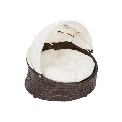 Pets Clotho Indoor Outdoor Rattan Cat or Small Dog Bed Lounger with Retractable Canopy amp Removeable Washable Cushion Brown Cr