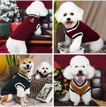 Winter Warm Pet Dog Sweater - College Style V-Neck Knitwear Vest for Small Dogs