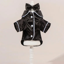 Chic Satin Dog Pajamas Set - Soft Cute Pet Sleepwear with Bow Headband Costume