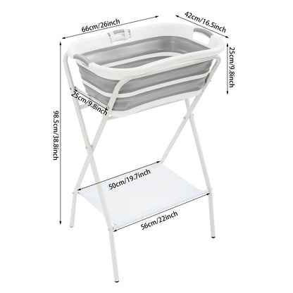 Foldable Small Pet Bathtub with Stand And Drainage Tube - Safety Belt Smooth Edge Storage Rack for Easy Cleaning And Use