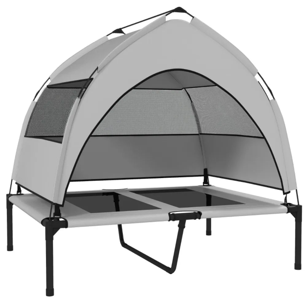 Portable Elevated Dog Bed with Removable Canopy, Cooling Raised Pet Cot for Medium Large Dogs, 92 x 75 x 89 cm