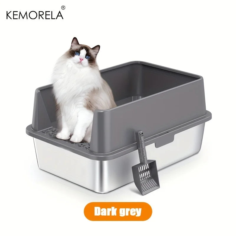 Super Large XL Stainless Steel Litter Box With Lid High Side Closed Large Litter Box Suitable For Large Small Cats With Scoop
