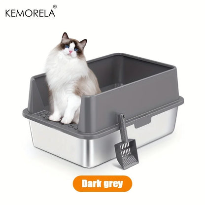 Super Large XL Stainless Steel Litter Box With Lid High Side Closed Large Litter Box Suitable For Large Small Cats With Scoop