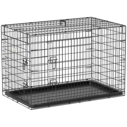 Pawhut Foldable Dog Cage Dog Carrier with 2 Doors Removable Tray Carrying Handle 92X57X62.5 cm Black