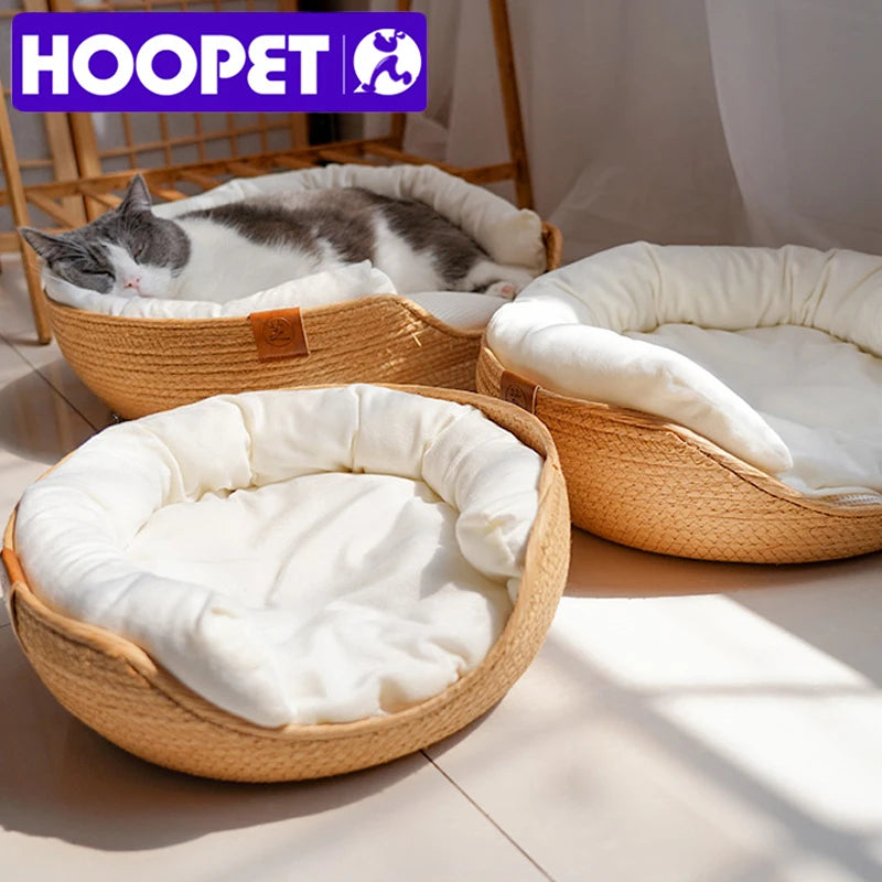 HOOPET Winter  Seasons Pet Bed Kennel for Cat Puppy Dog Beds Sofa Handmade Bamboo Weaving Cat  Cozy Nest  Pet Accessaries