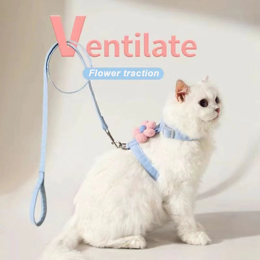 Adjustable Cat Harness & Leash Set - Breathable Small Dog Walking Strap - Pet Accessory