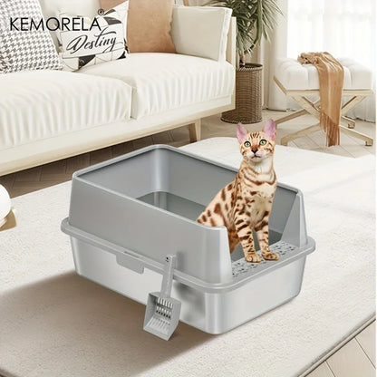 Super Large XL Stainless Steel Litter Box With Lid High Side Closed Large Litter Box Suitable For Large Small Cats With Scoop