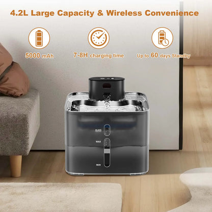 Wireless Cat Fountain 5000mAh Rechargeable 304 Stainless Steel Quiet Automatic Induction Pet Water Dispenser For Cats Dogs