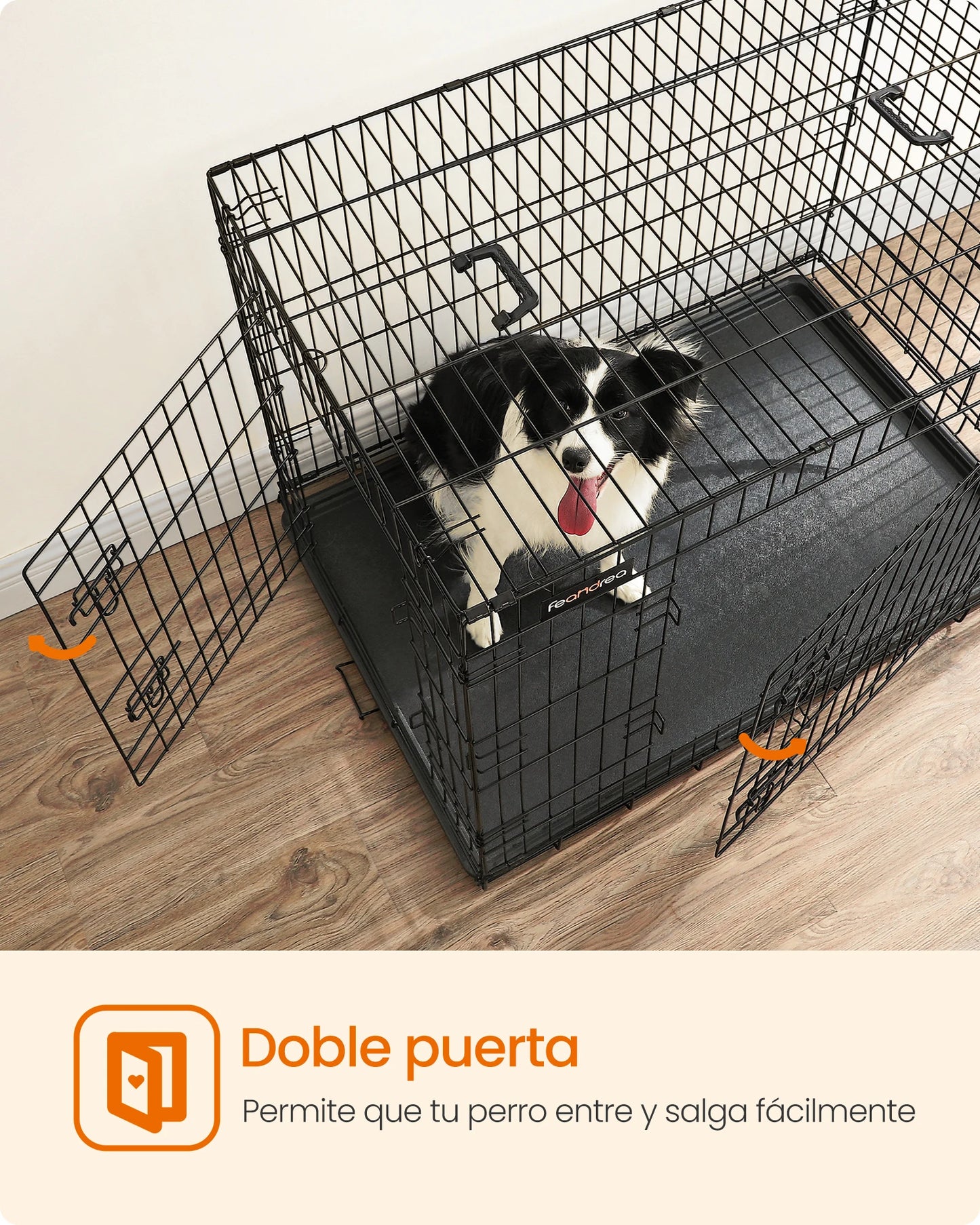 Feandrea Dog Crate Dog Cage, 42 inch Foldable Puppy Pet Cage Puppy Dog Crates Training Cage with 2 Doors,Black