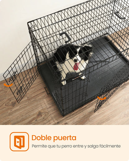 Feandrea Dog Crate Dog Cage, 42 inch Foldable Puppy Pet Cage Puppy Dog Crates Training Cage with 2 Doors,Black