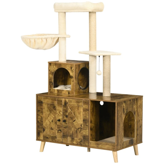Cat Litter Box Enclosure, with Tree Tower, Cat House, Hammock, Cat litter houses are sturdy and stable, with diverse functions