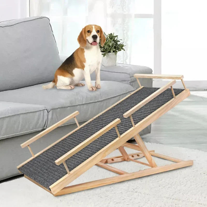 Portable Wooden Folding Pet Ramp Adjustable Non-Slip Dog and Cat Ladder Safe Access for Couch Bed or Car Durable Pet Ramps