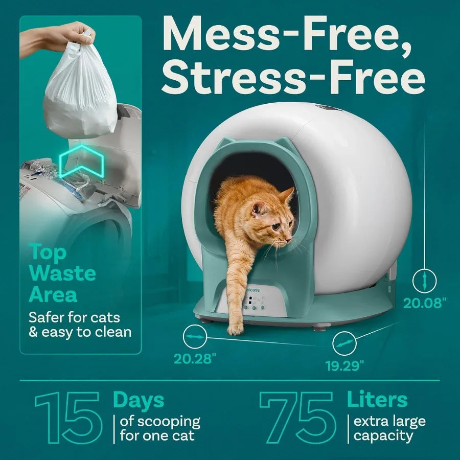 Self Cleaning Litter Box with Auto Safety Sensors for Multiple Cats Automatic Cat Litter Box SelfCleaning Covered Odor Removal