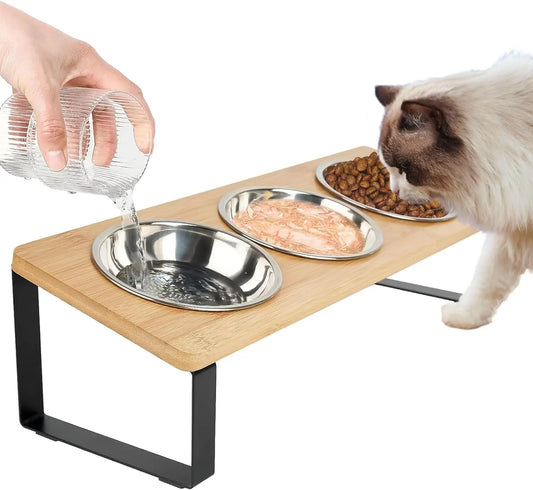 Pet Bowl Stand - Elevated Stainless Steel Feeding Rack for Cats Dogs Detachable Anti-Slip