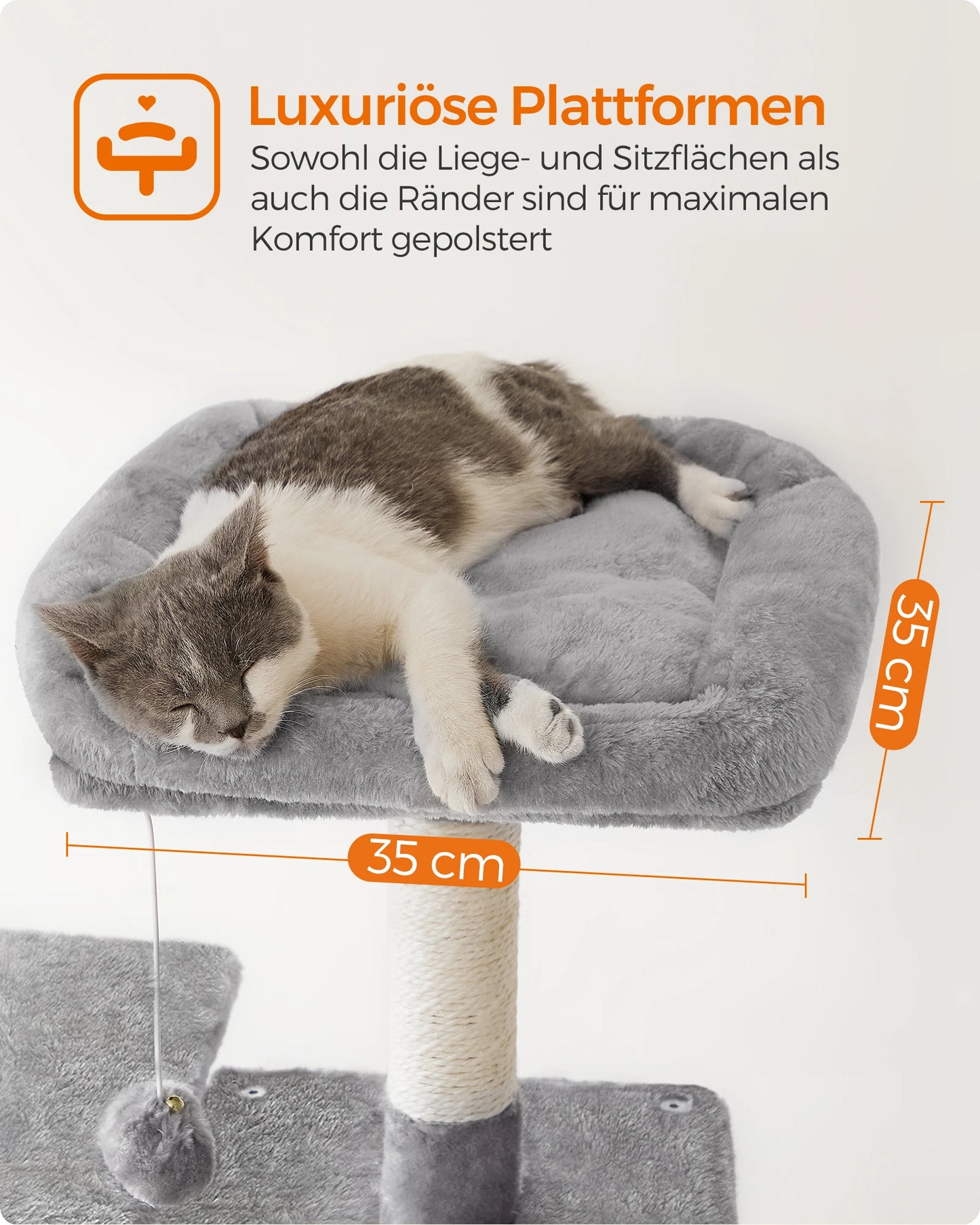 Feandrea scratching post, 143 cm high, cat tree, multi-storey cat house, with 4 scratching pillars, 2 platforms, hammock, Cave