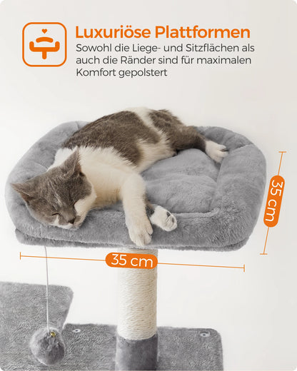 Feandrea scratching post, 143 cm high, cat tree, multi-storey cat house, with 4 scratching pillars, 2 platforms, hammock, Cave