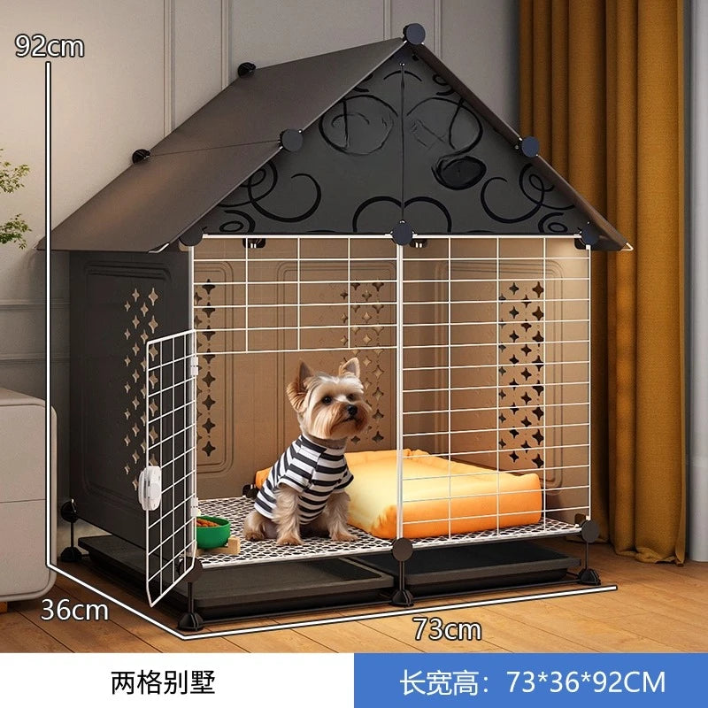 Small Medium Dog Cage for Teddy Bichon Pet House with Sleeping Area One Room One Toilet Design for Puppies Removable Tray Kennel