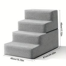 4-Step Foam Pet Stairs - Removable Washable Cover - Non-Slip Dog & Cat Ramp - Bed Sofa Car