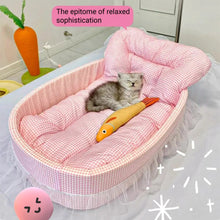 Cute Lace-Trimmed Pet Cat Princess Sofa Bed For Four Seasons  Washable and Removable Soft Plush Oval for Small Dogs/Cats