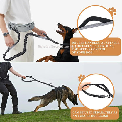 Waist Dog Hands Free Dogs Leash, Waist Running Leash with Zipper, Walking Pouch for Dog Walking, Reflective Dual Padded Handles