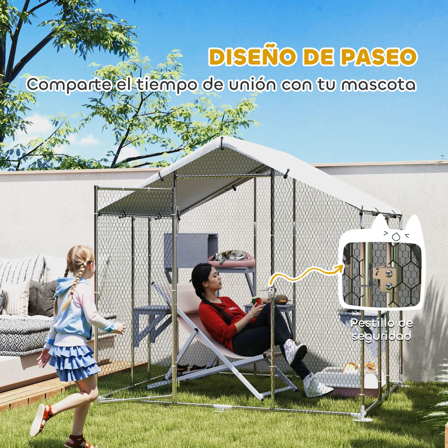 Pawhut Large Outdoor Cat Cage with 2 Houses and 7 Jumping Platforms Waterproof and Anti-Uv Cover 240X193X195 cm
