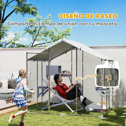 Pawhut Large Outdoor Cat Cage with 2 Houses and 7 Jumping Platforms Waterproof and Anti-Uv Cover 240X193X195 cm