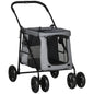 Foldable Pet Stroller One Click Dog Pushchair Cat Travel Carriage w/ EVA Wheels, Mesh Windows for Small Pets, Grey