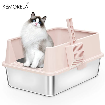 Super Large XL Stainless Steel Litter Box With Lid High Side Closed Large Litter Box Suitable For Large Small Cats With Scoop