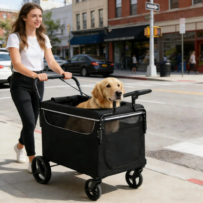 Heavy Duty Dog Pushchair Up To 50kg, Foldable Pet Stroller For Large Injured Senior Dogs, With 360° Wheels & Safety Lead