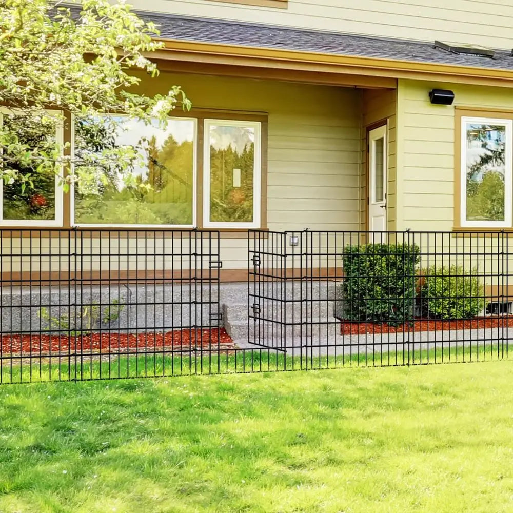 Fence 81cm High x 71cm Wide 4 Panels 1 Gate, Total Length 3.5m No Dig Fence Outdoor Rustproof Metal Pet Dog Animal Barrier Bord