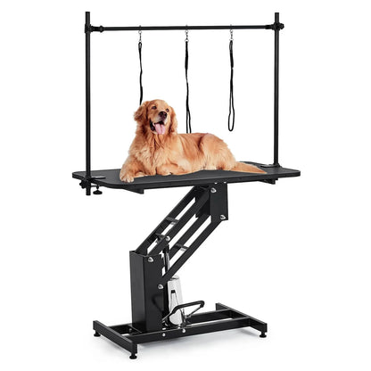 350Lbs Heavy Duty Hydraulic Dog Grooming Table Non Slip Adjustable Overhead Arm Step Pole For All Dogs Professional Pet Supplies
