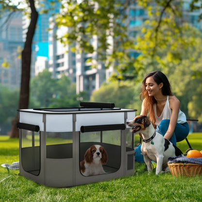 PINGGO Foldable Dog Pen with Storage Bag for Indoor/Outdoor Use, Portable Pet playpen, with Ground Stakes - Grey