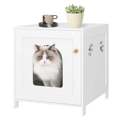 Cat Litter Box Enclosure, 52 cm L Hidden Litter Box Furniture, Wooden Indoor Pet House with Front Arched Door, Side End Table,