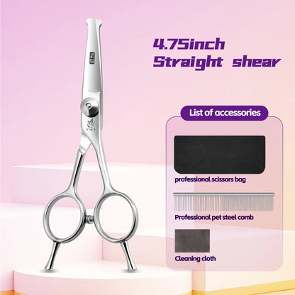 Fenice 4.75 Inch Safety Round Tip Pet Dog Cat Grooming Scissors Straight/Curved/Thinning Shears for Eyes/Face/Foot/Nose