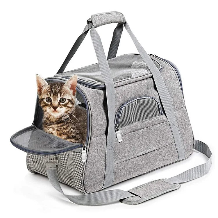 Pet carrying bag, approved by the airline, suitable for cats and dogs under 20 pounds. Soft cat carrying bag with cushion for tr