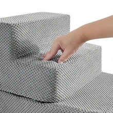 4-Step Foam Pet Stairs - Removable Washable Cover - Non-Slip Dog & Cat Ramp - Bed Sofa Car