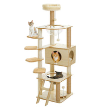 Wooden Cat Tree – Multi-Level Cat Tower with Condo, Hammock & Sisal Scratching Posts for Large Indoor Cats