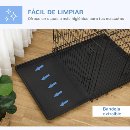 Pawhut Foldable Dog Cage Dog Carrier with 2 Doors Removable Tray Carrying Handle 92X57X62.5 cm Black