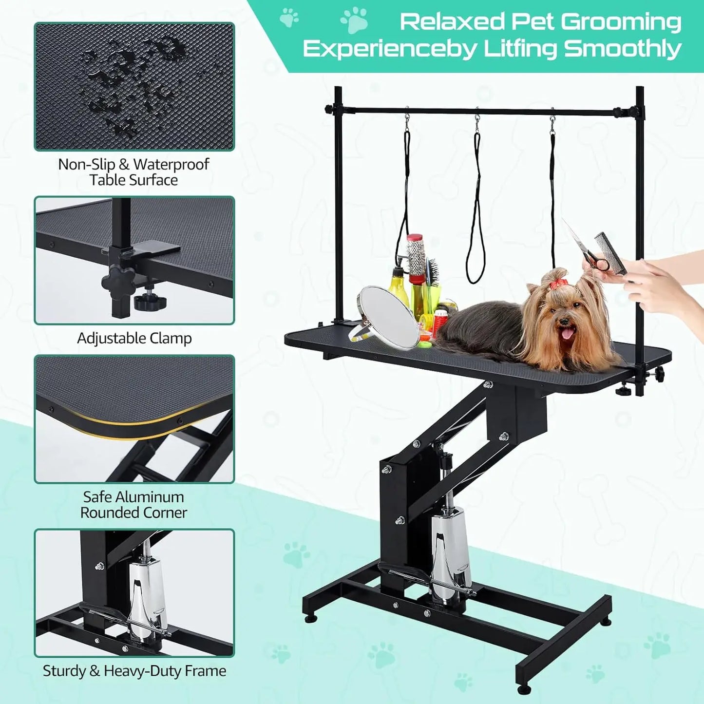350Lbs Heavy Duty Hydraulic Dog Grooming Table Non Slip Adjustable Overhead Arm Step Pole For All Dogs Professional Pet Supplies