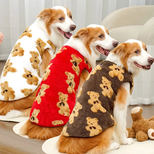 Large Dog Sweater - Plush Bear Pattern Warm Winter Hoodie Coat for Big Pets