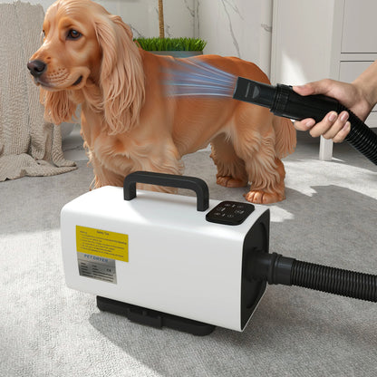 Pawhut 2200W Dog Dryer with Digital Display Adjustable Speed And Temperature 3 Nozzles White