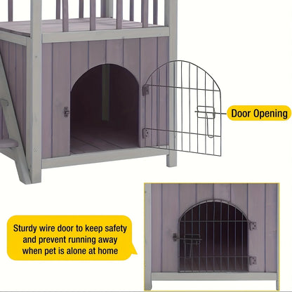 X-ZONE Wooden Dog House Outdoor And Indoor, Feral Pet Houses with Stairs for Dogs Insulated