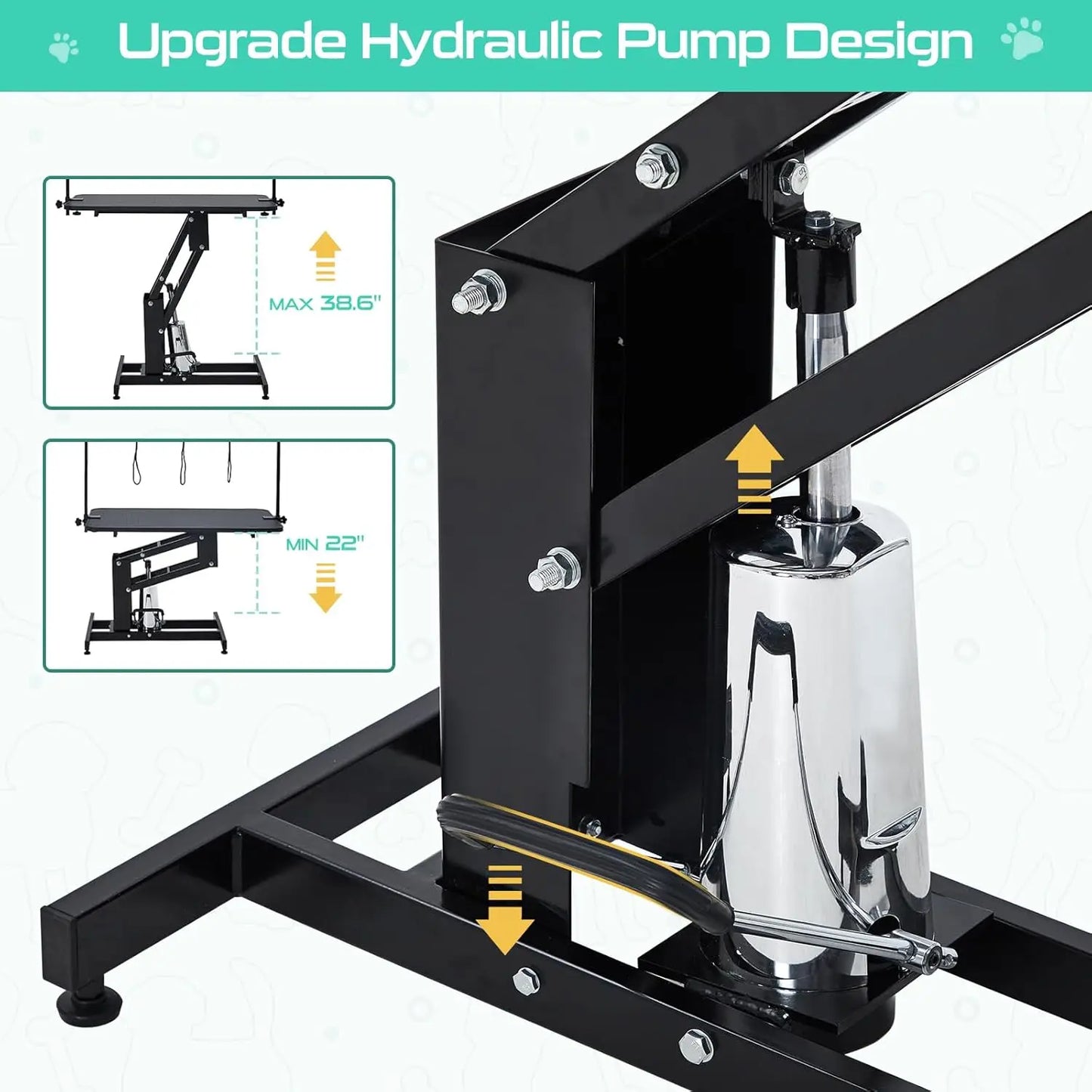 350Lbs Heavy Duty Hydraulic Dog Grooming Table Non Slip Adjustable Overhead Arm Step Pole For All Dogs Professional Pet Supplies