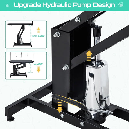 350Lbs Heavy Duty Hydraulic Dog Grooming Table Non Slip Adjustable Overhead Arm Step Pole For All Dogs Professional Pet Supplies