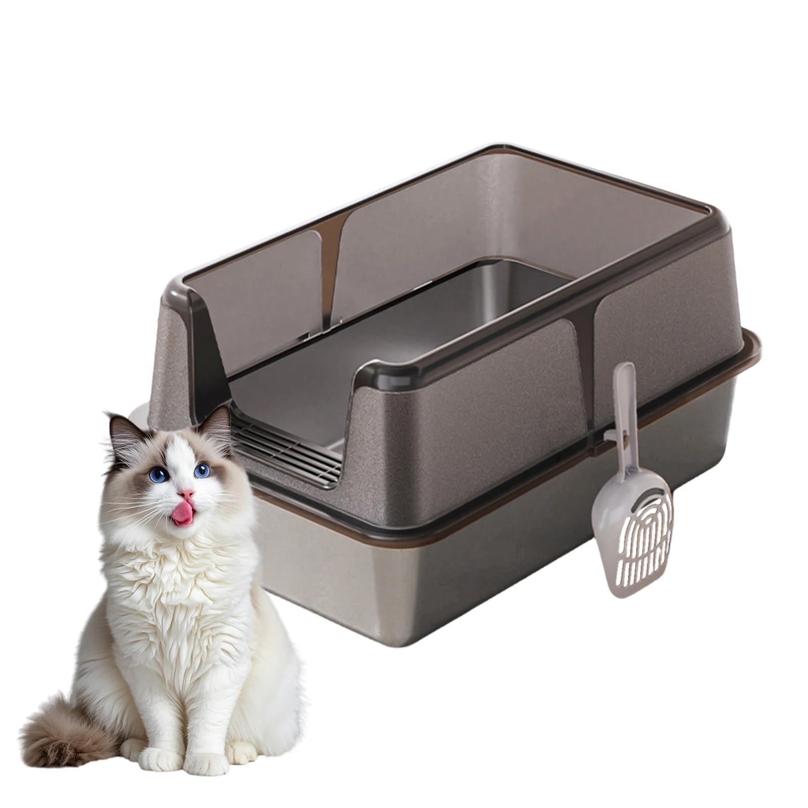 Non-stick stainless steel cat litter box, side opening, splash-proof and leak-proof, large metal cat litter box with lid